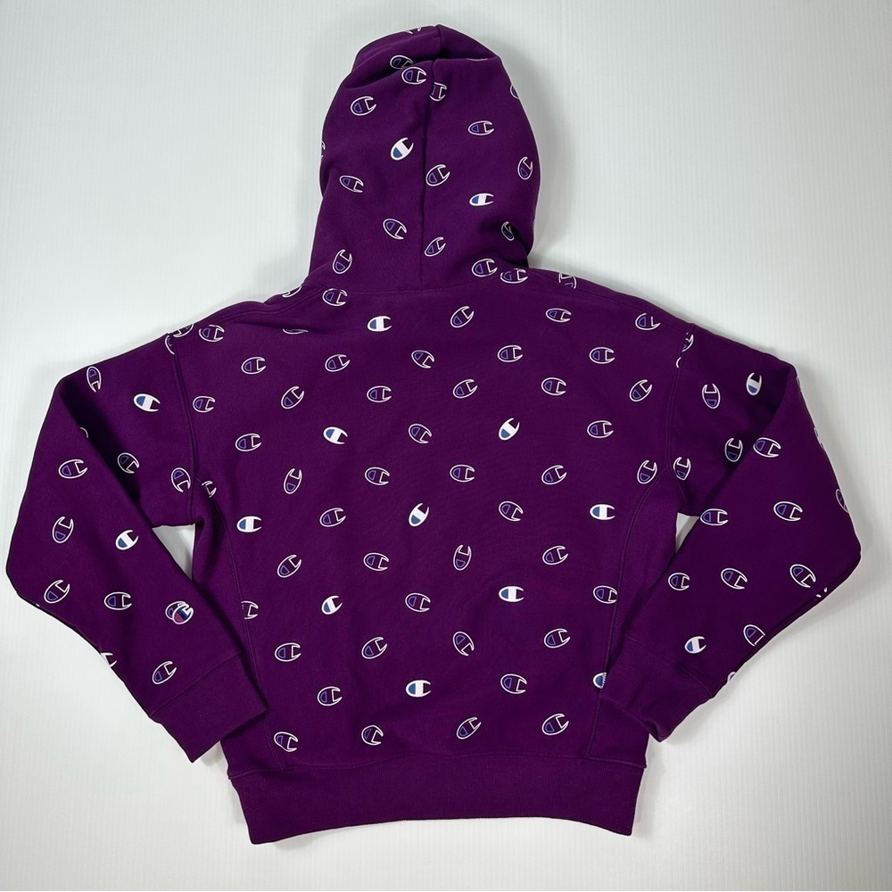 Champion Size M Reverse Weave All Over Logo Print Hoodie - Picture 13 of 13